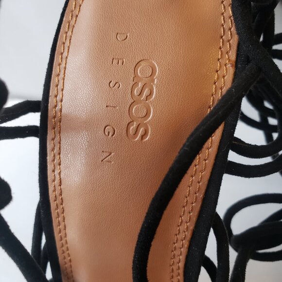 ASOS DESIGN Nina strappy tie leg heeled sandals in black size 5 - Picture 4 of 15